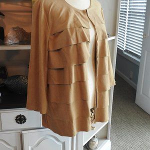 Amazing Sueded Ruffeled Chicos Jacket in Camel